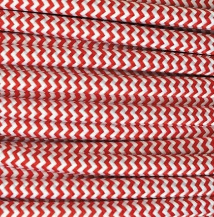 Ægte dekorativ stofledning i farven Rød og hvid stribet 2x0,75 mm