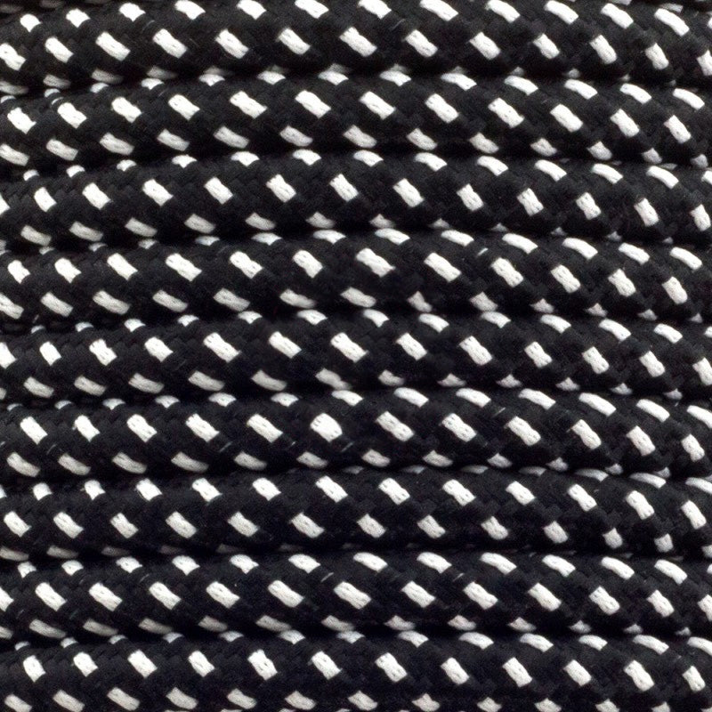 Ægte dekorativ stofledning i farven sort og hvid kryds 2x0,75 mm