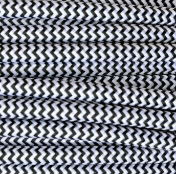 Ægte dekorativ stofledning i farven sort og hvid stribet 2x0,75 mm