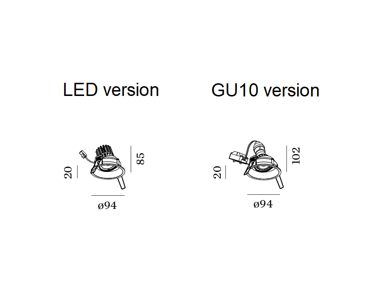 Måltegning af Deep Adjust 1.0 LED og PAR16 downlight Wever & Ducré