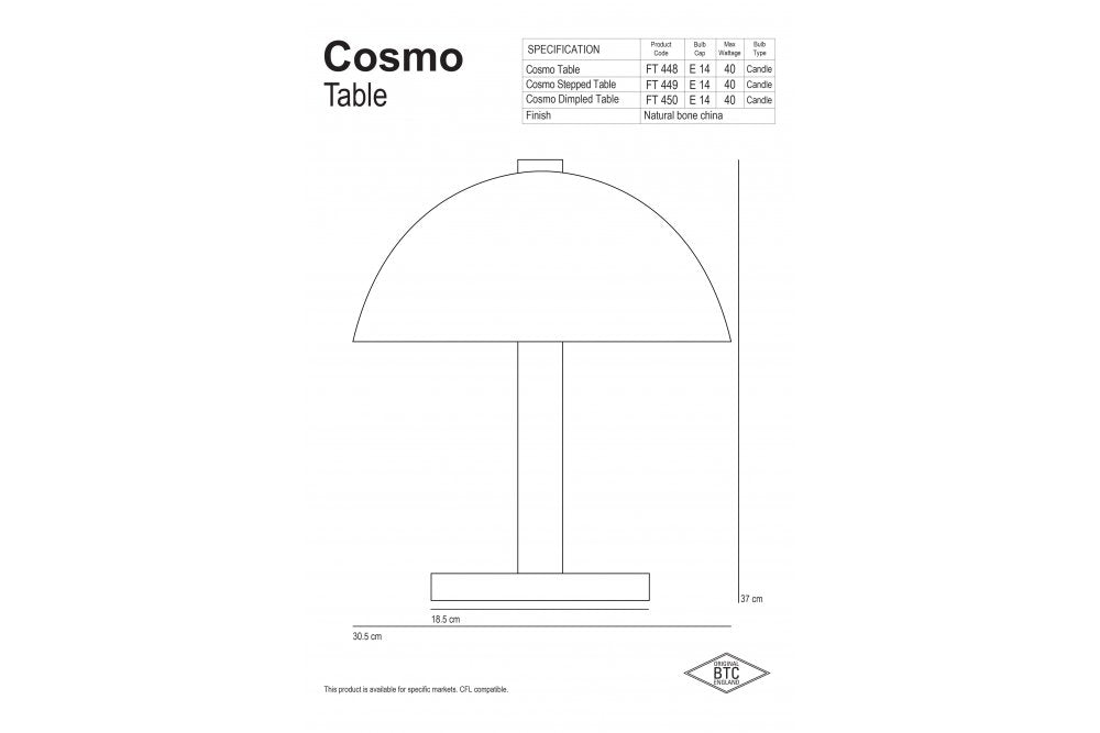 Måltegning af Cosmo bordlampen fra Original BTC