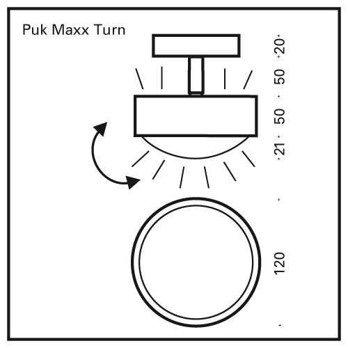 stregtegning af puk maxx down fra top-light