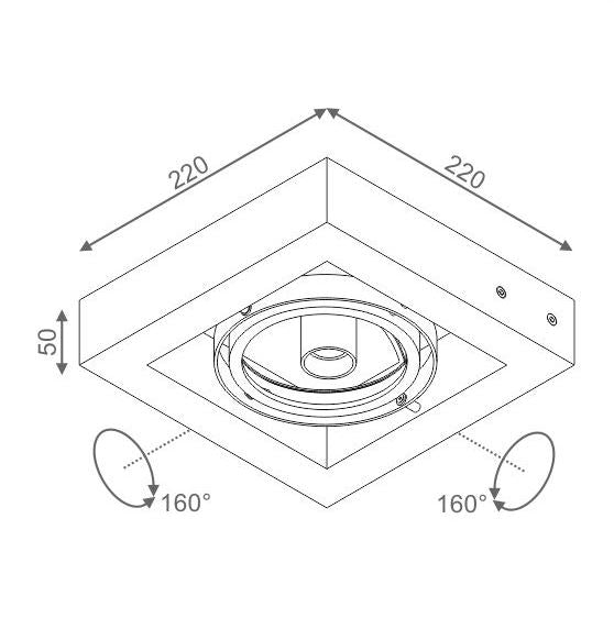 Måltegning af Cadra 111x1 12V væglampe, spot