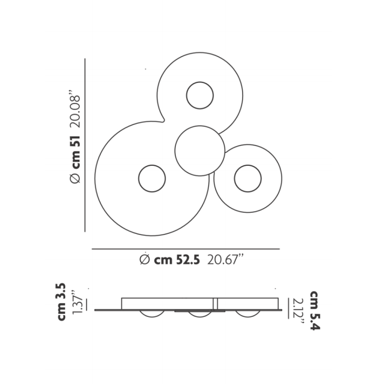 Stregtegning af Bugia PL3 loftlampe fra studio italia design