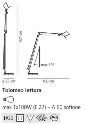 Tolomeo Lettura E27/ LED gulvlampe Artemide